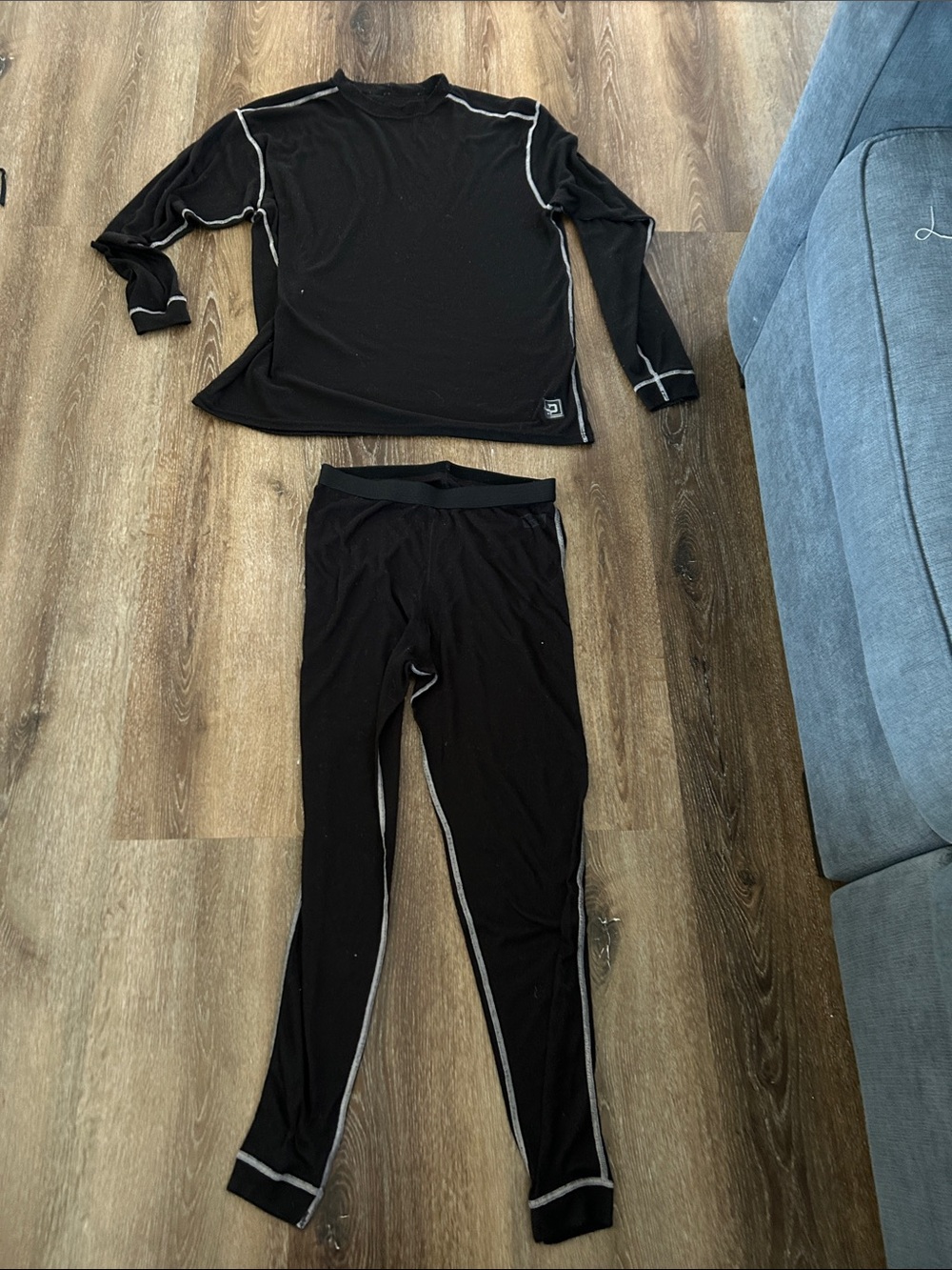 Men's Black Thermal Pajama Set with Contrast Stitching
